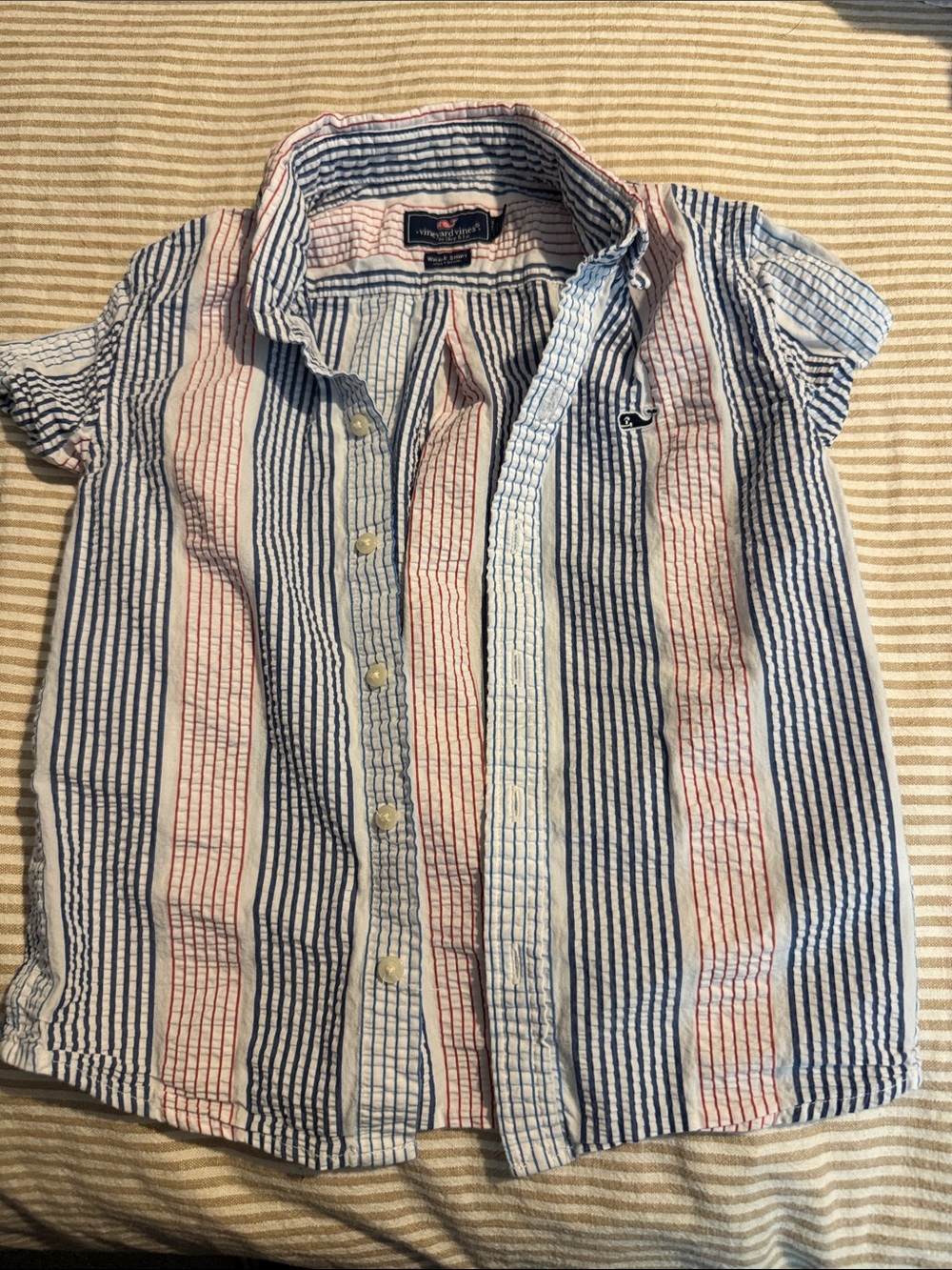 Vineyard Vines Pink & Blue Striped Seersucker Shirt